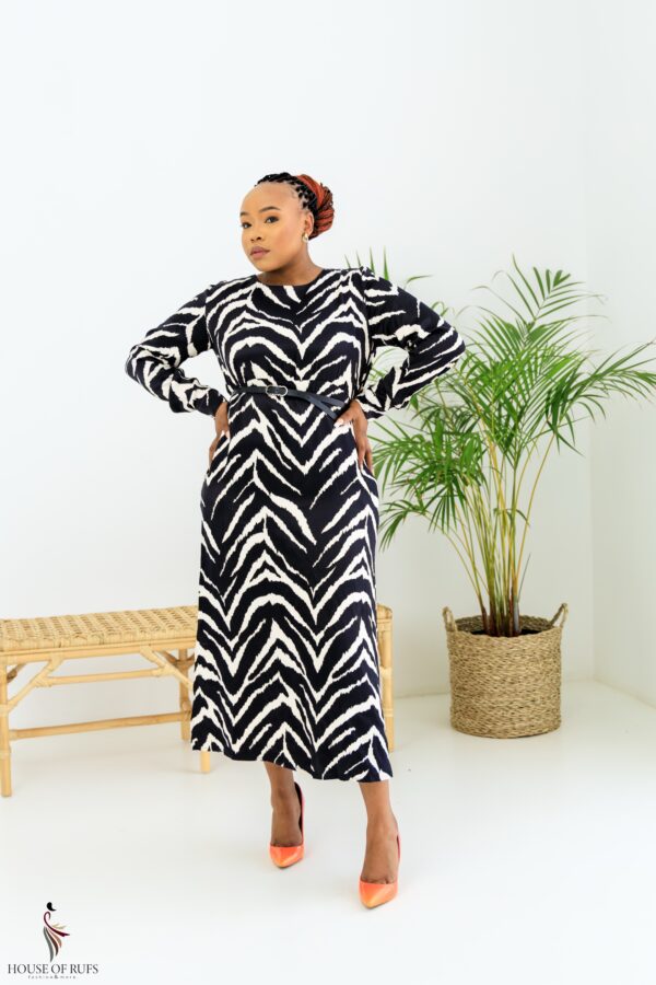 Monochrome Satin dress with Pockets - Image 3