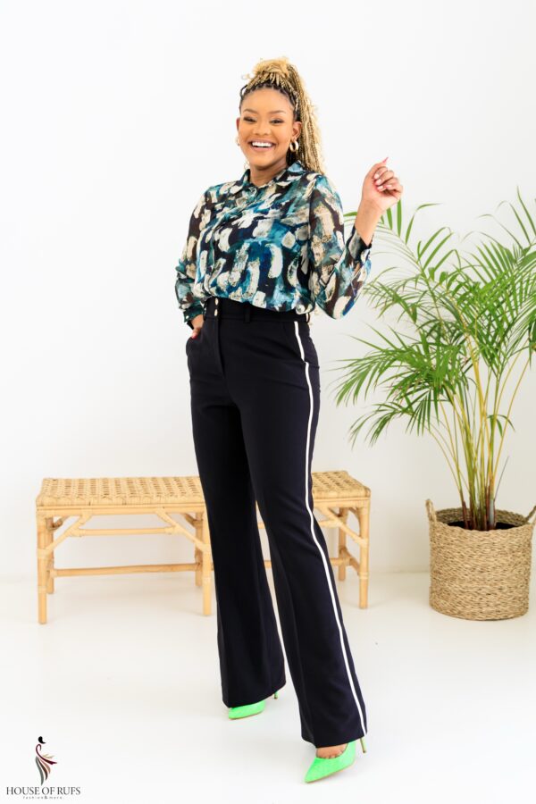 Green Print Chiffon Blouse with front buttons