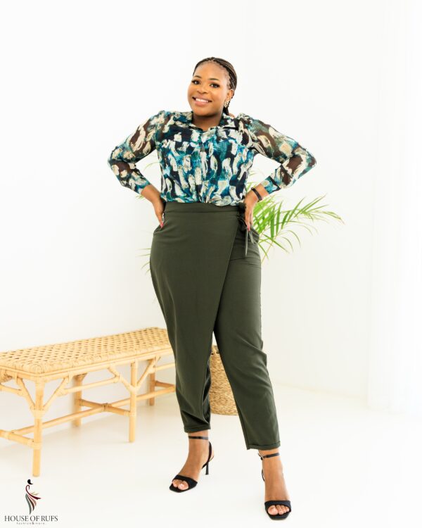 Green Print Chiffon Blouse with front buttons - Image 3