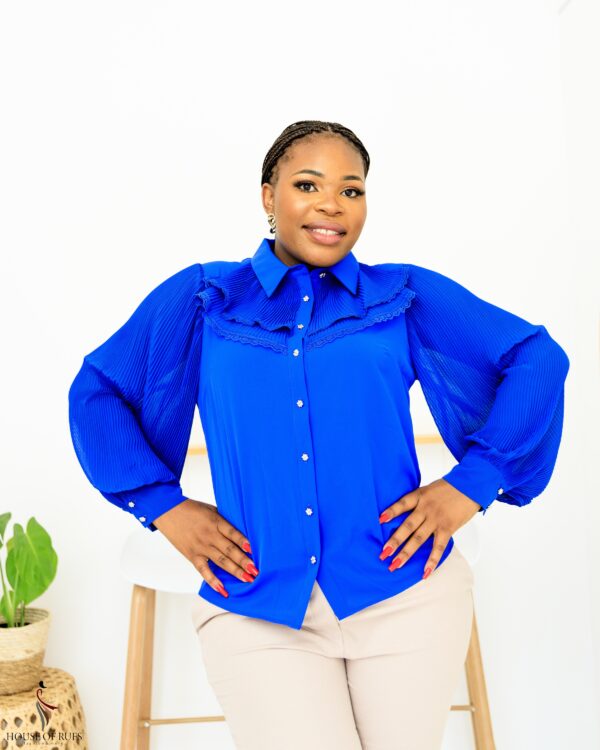 Royal Blue  Blouse with pleat design on Sleeves