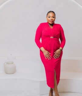 Hot Pink Stretch Occasional dress with a front Slit