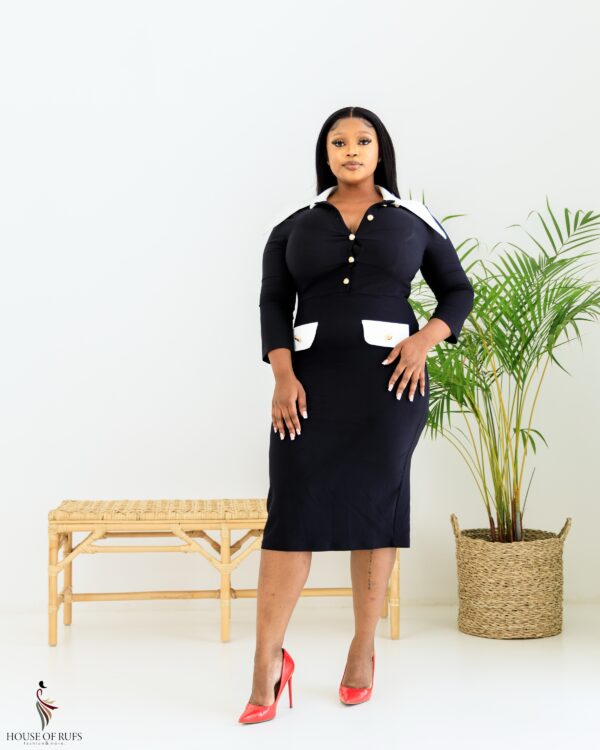 Black Bodycon dress with white pocket design - Image 5