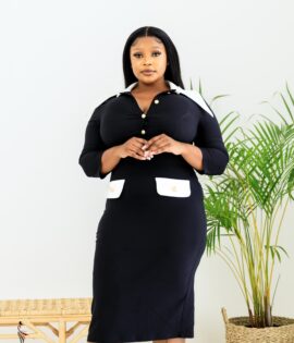 Black Bodycon dress with white pocket design