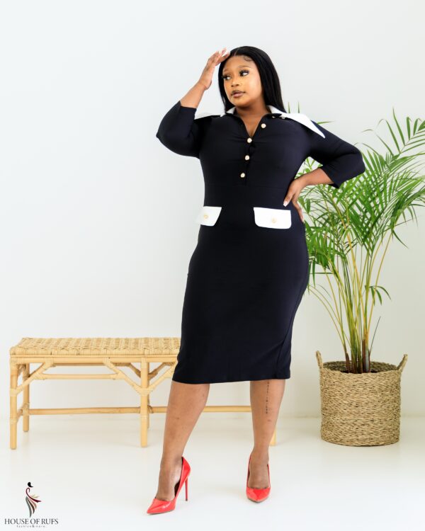 Black Bodycon dress with white pocket design - Image 4