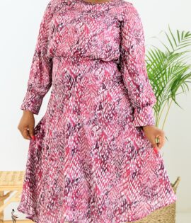 Pink animal print chiffon dress