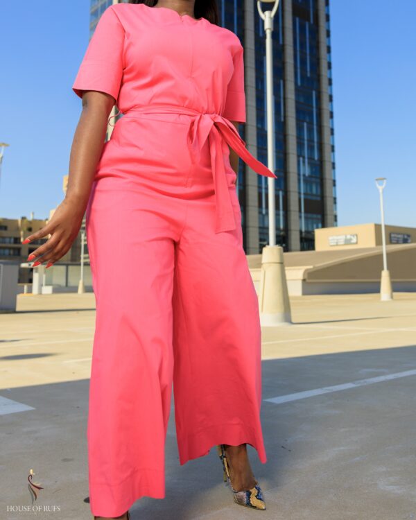 Pink Linen jumpsuit with pockets and belt - Image 6