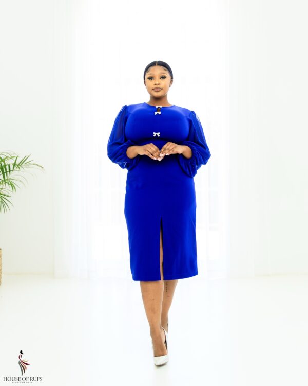 Royal Blue bodycon dress with front slit - Image 3