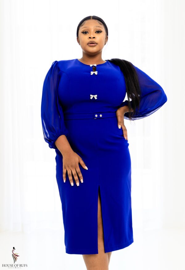 Royal Blue bodycon dress with front slit - Image 2