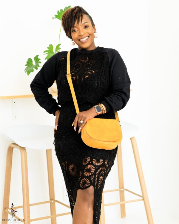 Black crochet/embroidered skirt and crop Twinset