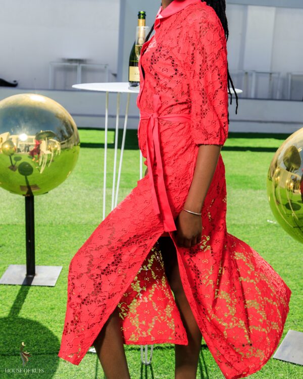 Pink Full lace dress with an inside short &side slits