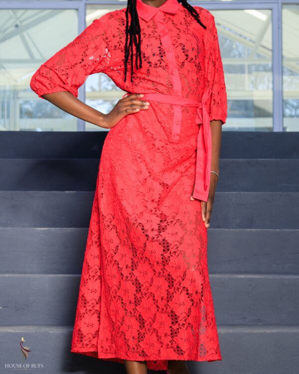 Pink Full lace dress with an inside short &side slits - Image 6