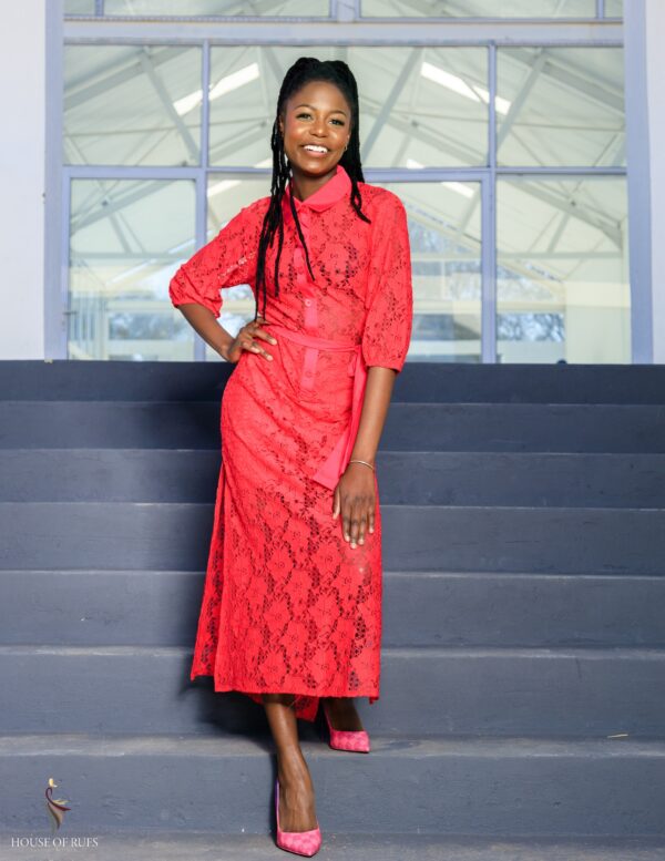 Pink Full lace dress with an inside short &side slits - Image 5