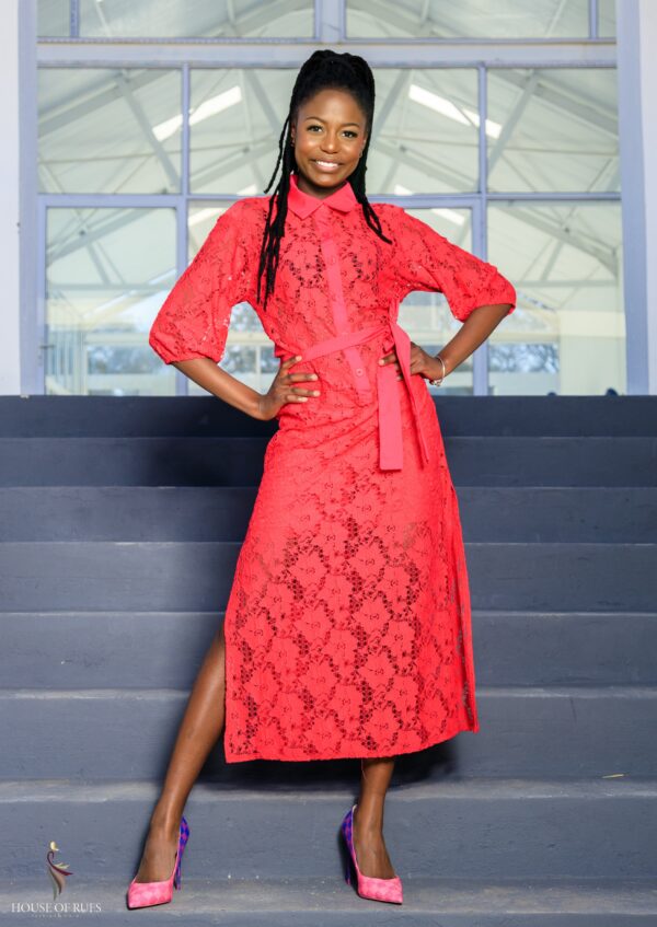 Pink Full lace dress with an inside short &side slits - Image 7