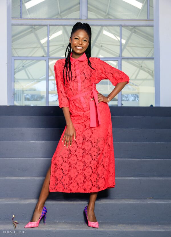 Pink Full lace dress with an inside short &side slits - Image 8