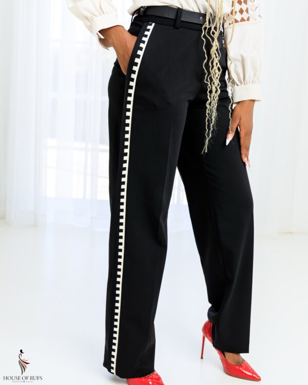 Black Formal Pants with side cream print detail - Image 2