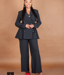 Black Powersuit with  Black Corset Detail Blazer