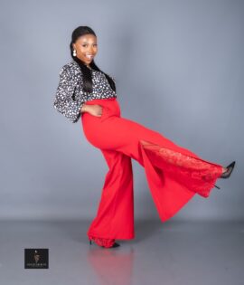 Red Pants with side slit with  lace  detail